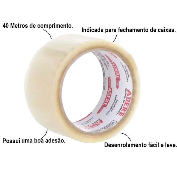 Fita Adesiva 45mm x 40 Metros Transparente Adere