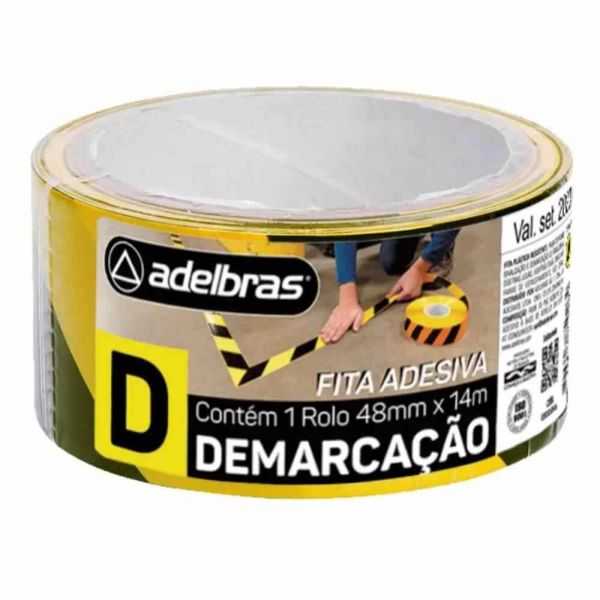 Fita Adesiva para Demarcação de Solo  48mmX14m Amarela/Preto Adelbras