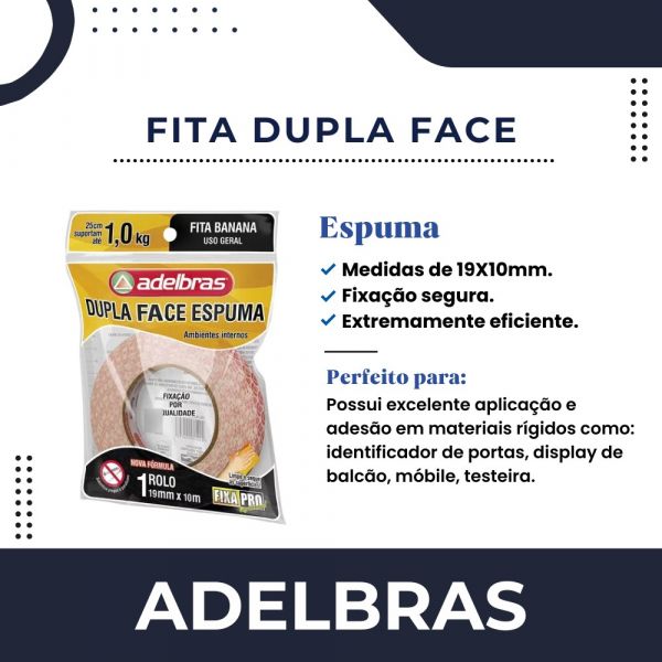 Fita Dupla Face Espuma 19mmX10m Adelbras