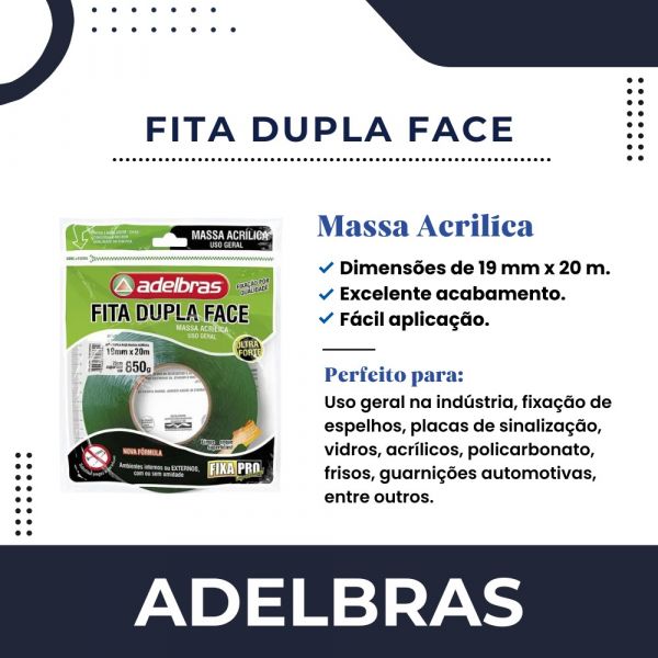 Fita Dupla Face Massa Acrílica 19mm x 20m Adelbras