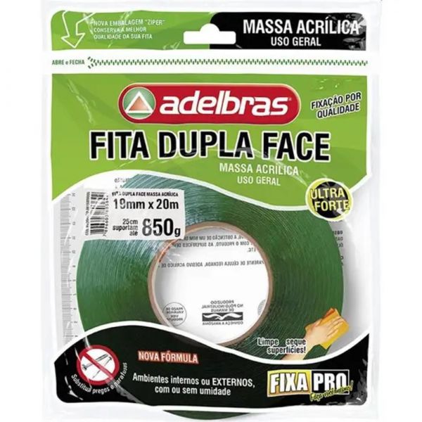 Fita Dupla Face Massa Acrílica 19mm x 20m Adelbras