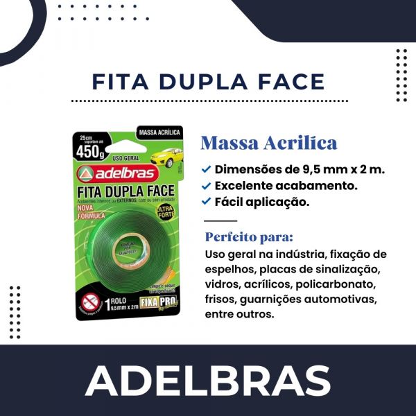Fita Dupla Face Massa Acrílica 9,5mm x 2m Adelbras