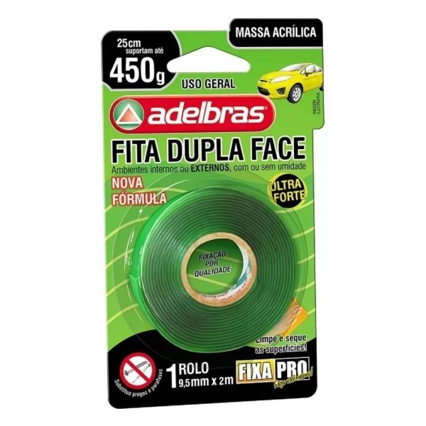 Fita Dupla Face Massa Acrílica 9,5mm x 2m Adelbras