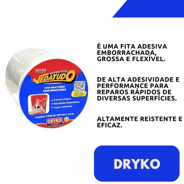 Fita Emborrachada Vedatudo Branco 100mm X 1,5m Dryko