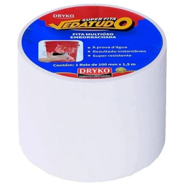 Fita Emborrachada Vedatudo Branco 100mm X 1,5m Dryko