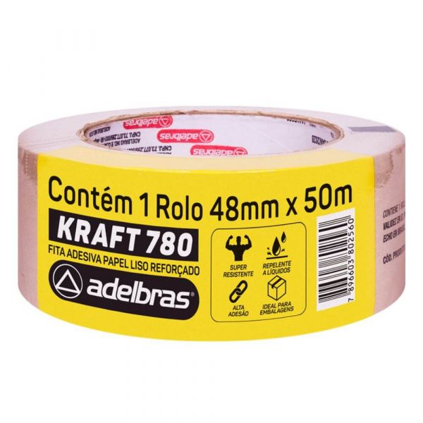Fita Empacotamento Reforçada Kraft 780 48mm x 50M Adelbras