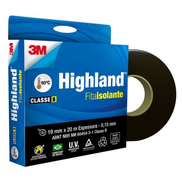 Fita Isolante 19mm x 20m Preta Highland