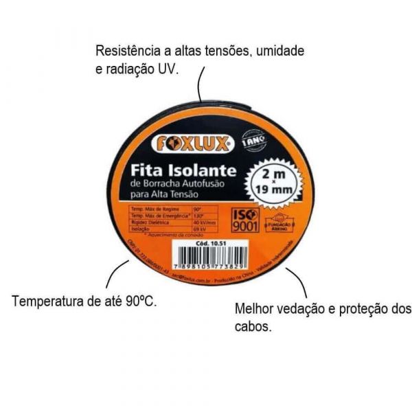 Fita Isolante Auto Fusão 19mmx2m Foxlux