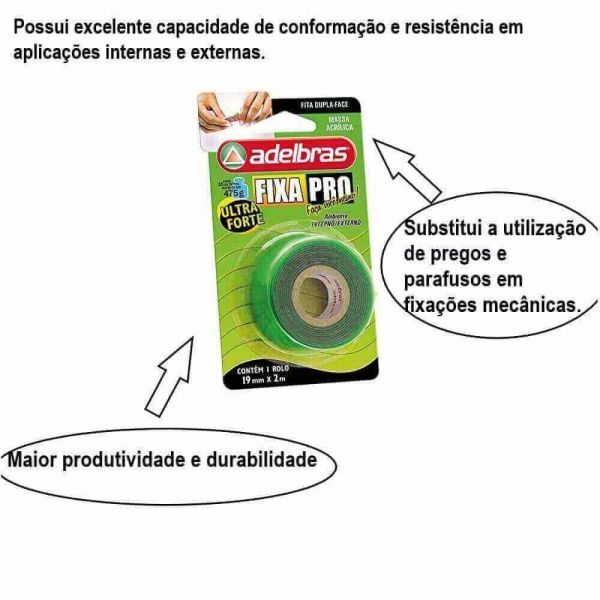 Fita Massa Acrílica Fixa 19mm x 2m Adelbras