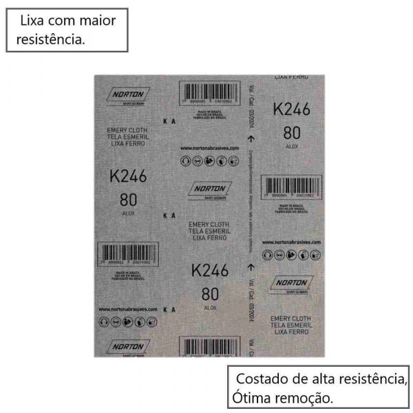 Folha de Lixa para Ferro Grão 80 Folha K 246 Norton