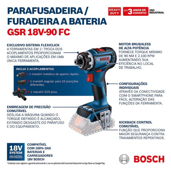 Furadeira e Parafusadeira GSR 18V-60 FC 2 Baterias, 1 Carregador e Maleta Bosch