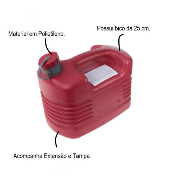 Galão De Polietileno De Alta Densidade Vermelho 10 Litros Bremen