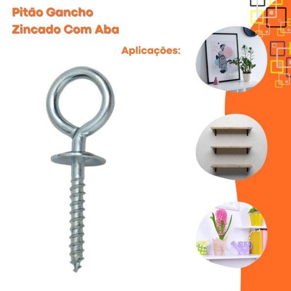 100 Unidades de Pitão Gancho Zincado Com Aba Para Bucha 10mm São Raphael