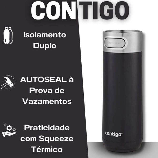 Garrafa Térmica 473ml Preta Inox Luxe 473ml Preta Squeeze  Contigo 