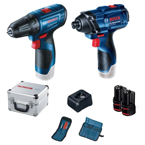 Kit Bosch Parafusadeira GSR 120-LI e Chave de Impacto GDR 120-LI, 12V 2 baterias e maleta