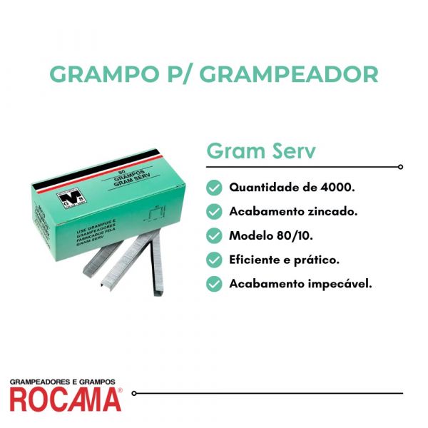 Grampo Para Grampeador Gram Serv 80/10 Com 4000UN Rocama