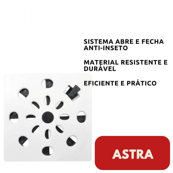 Grelha Quadrada 9,4 x 9,4cm com Anti-Inseto em PVC Branco Astra