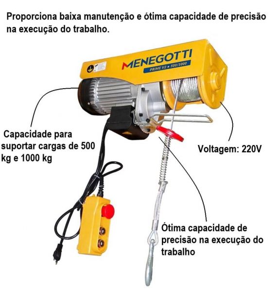 Guincho Elétrico De Coluna Prime Com Motor Monofásico 1000KG 12Mt Manegotti