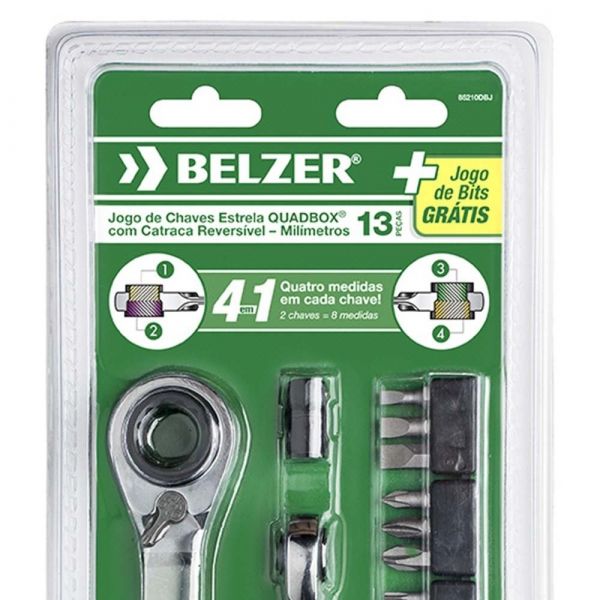 Jogo de Chaves Quadbox 4 em 1 com 13 Peças - Belzer
