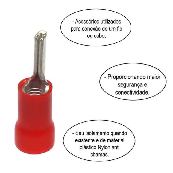 Terminal Pino Isolado Vermelho 10mm lukma