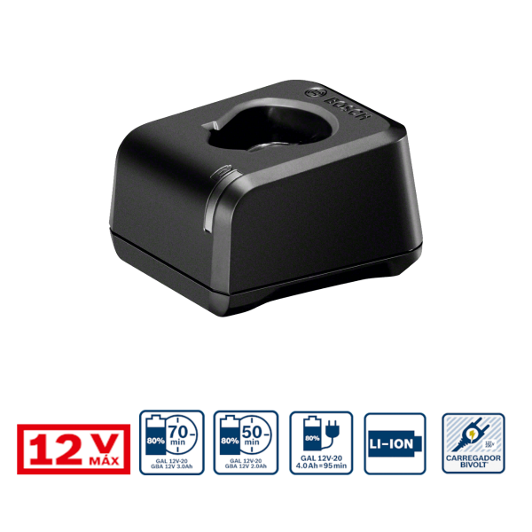 Carregador GAL 12V-20, 12V, BIVOLT, Compatível com 100% das Baterias 12V Bosch