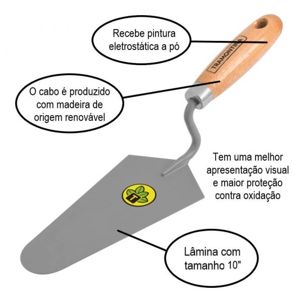 Colher de Pedreiro Com Cabo Madeira 10” Tramontina