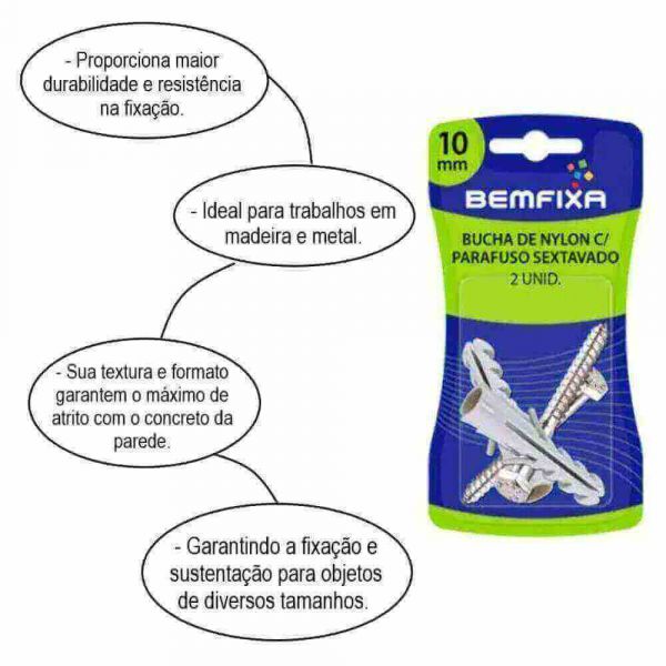 Bucha Nylon Com Parafuso 10mm Bemfixa 3205