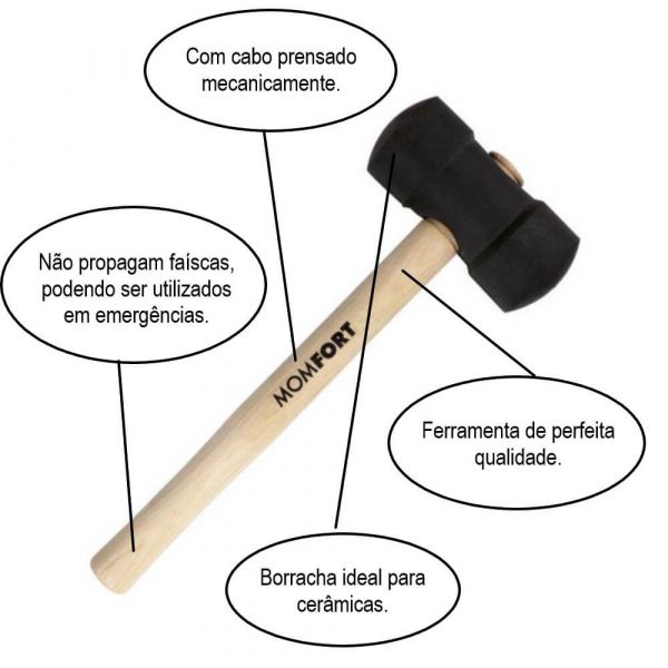 Martelo de Borracha Com Cabo Madeira 40mm Momfort