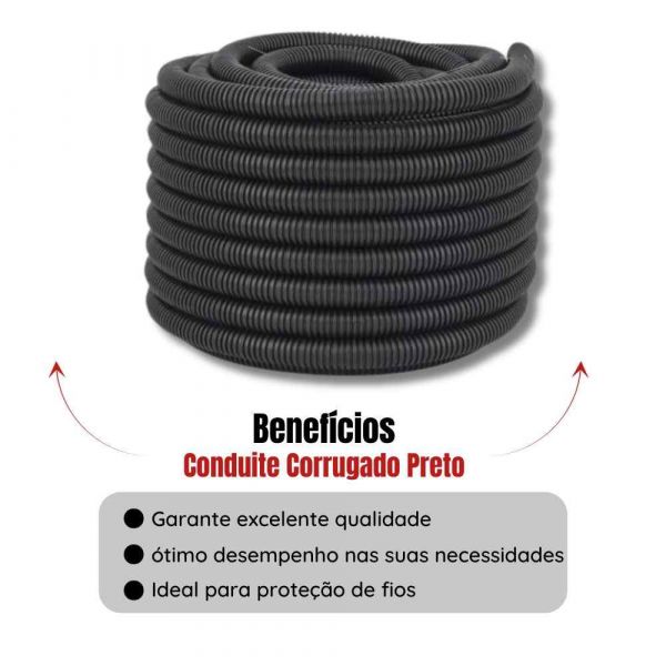 1 Metro Conduite Corrugado Preto 1” Elecon