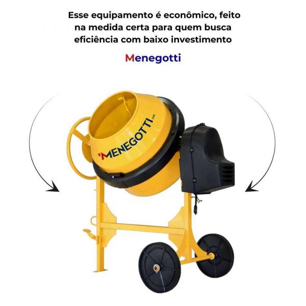 Betoneira 150 litros Monofásica Com Motor Prime 1/2CV com Kit de Segurança Menegotti