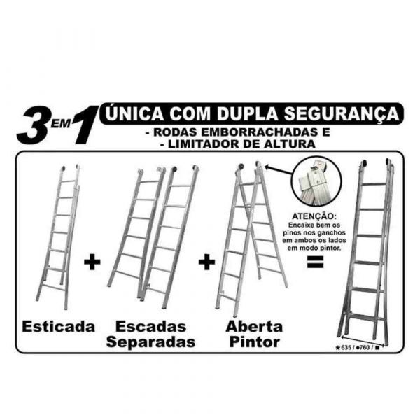 Escada de Alumínio Esticável 2 Lances 7 Degraus Alulev