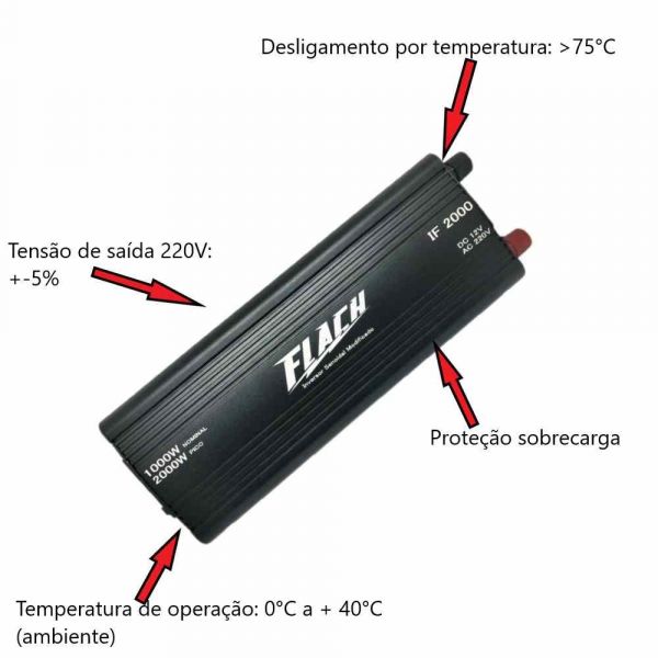Inversor de tensão IF2000 12V 220V 1.000W N Flach