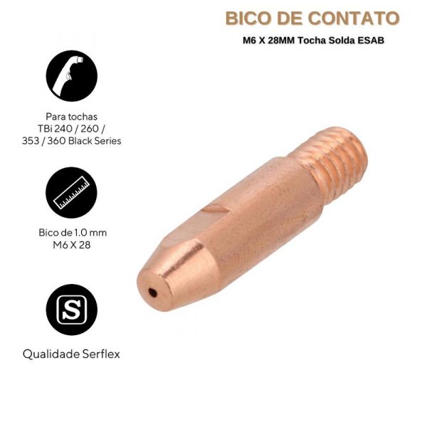 Bico De Contato M6 X 28MM Tocha Solda Esab