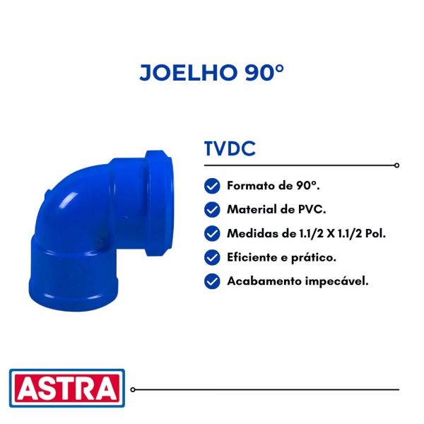 Joelho 90° Azul 1.1/2 X 1.1/2 Pol. para Válvula de Descarga TVDC Astra