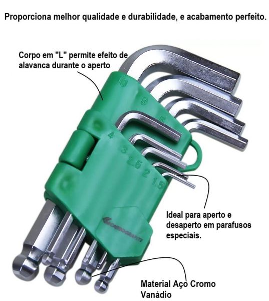Jogo De 9 Chaves Hexagonais Carbografite