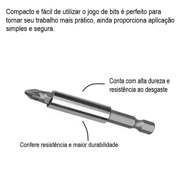 Jogo Bits de Fenda Phillips Pozidriv Com Adaptador Fertak