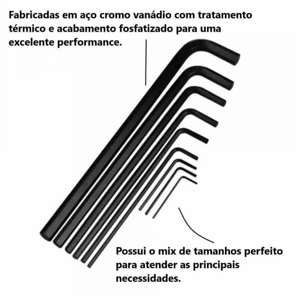 Jogo Chave Allen 1,5 a 10mm com 9 Peças Belzer