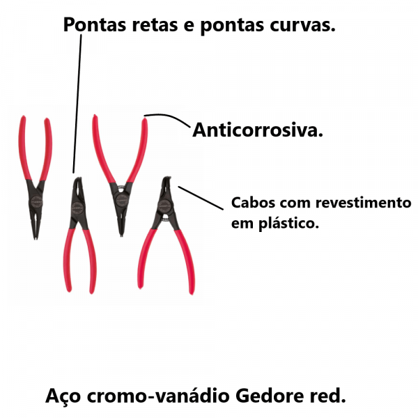Jogo de Alicate para Anéis 4 Peças Gedore Red