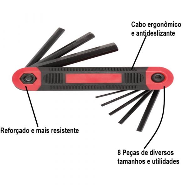 Jogo de Chave Allen tipo Canivete 1,5 a 8mm EDA