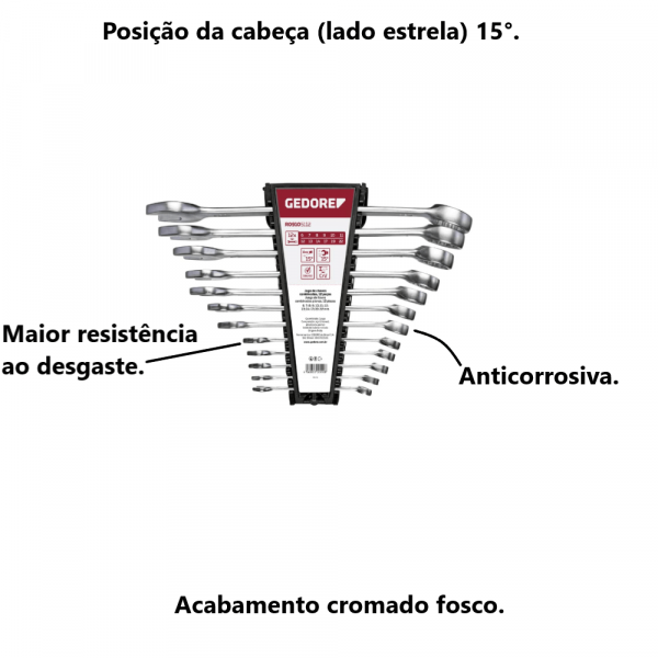 Jogo de Chave Combinada 15 Peças 6mm a 32mm Gedore Red