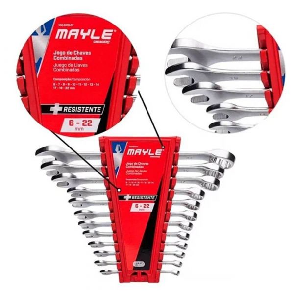 Jogo de Chave Combinada 6 à 22mm com 12 Peças Mayle 