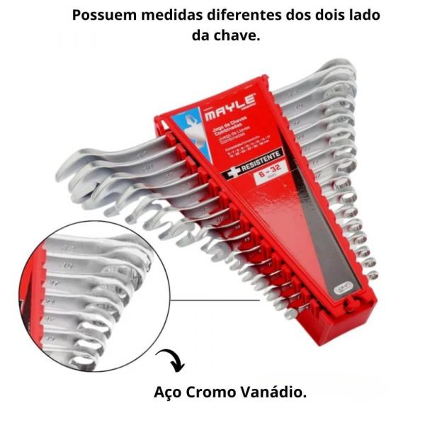 Jogo de Chave Combinada 6 a 32mm 15 peças Mayle