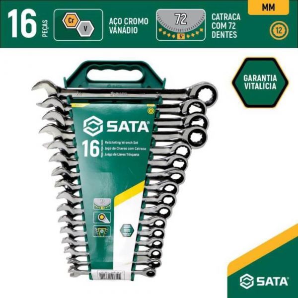 Jogo De Chave Combinada Catraca 08 a 24mm Sata 
