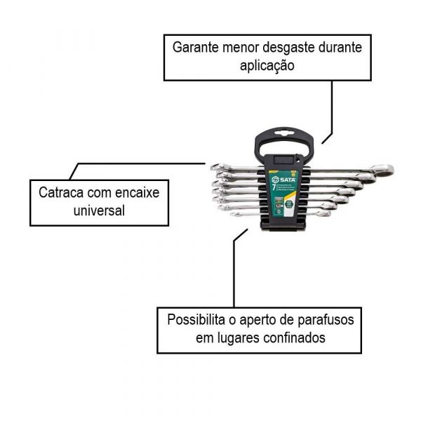 Jogo de Chave Combinada com Catraca 120Xp De 8 A 18mm 7 Peças Sata