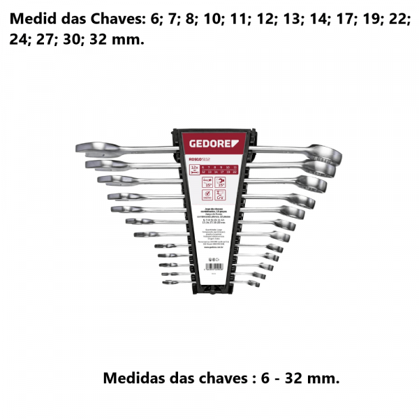 Jogo de Chave Combinada 15 Peças 6mm a 32mm Gedore Red