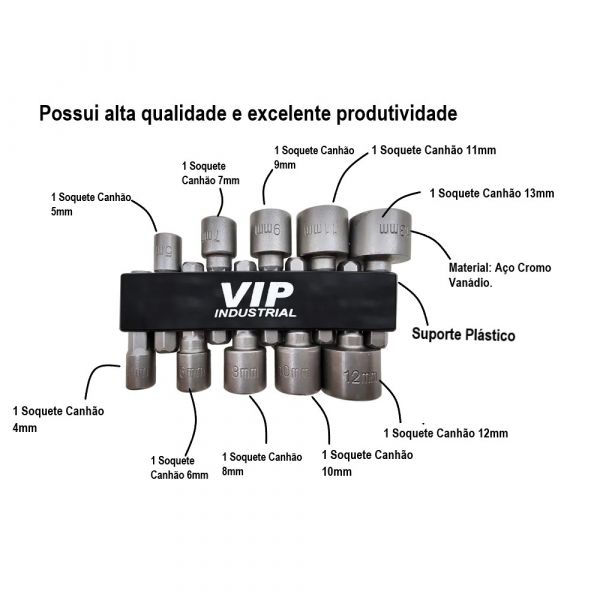 Jogo De Soquete Canhão 10 Peças Vip Industrial 798