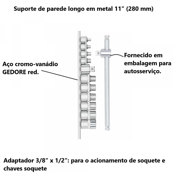Jogo de Soquete Hexalobular 12 Peças 1/2