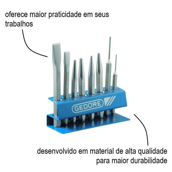 Jogo De Talhadeira Punção Saca Pino 8 Peças Gedore 