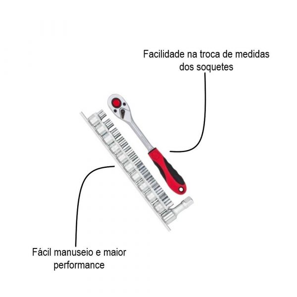 Jogo Soquetes R69008012 Sextavado Com Catraca 12 Peças 1/2” Polegadas Gedore Red