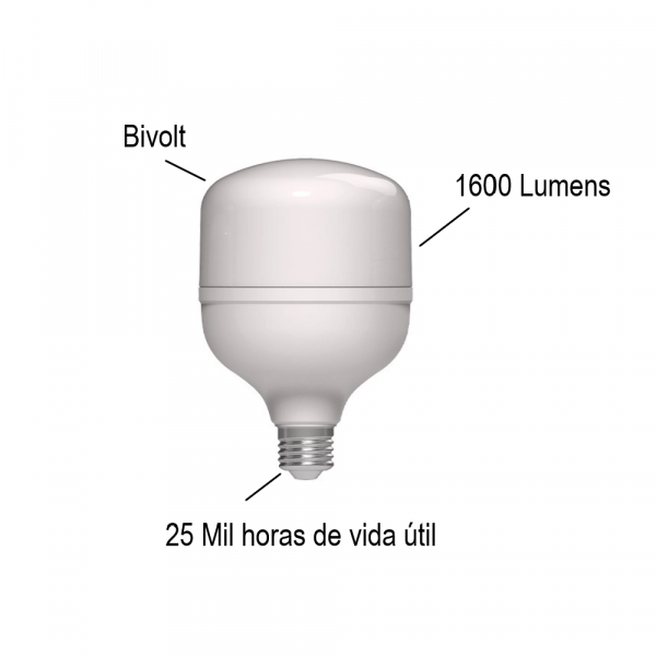 Kit 3 Lâmpadas Led 20w Forte 6500k E27 Bivolt Branco Frio Avant